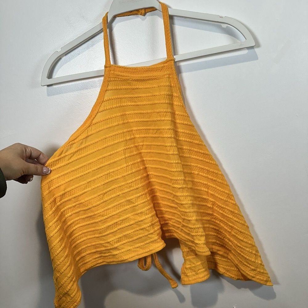 Free People Beach Sunflower Yellow Halter Top Blouse Size XS Knit Boho Hippie